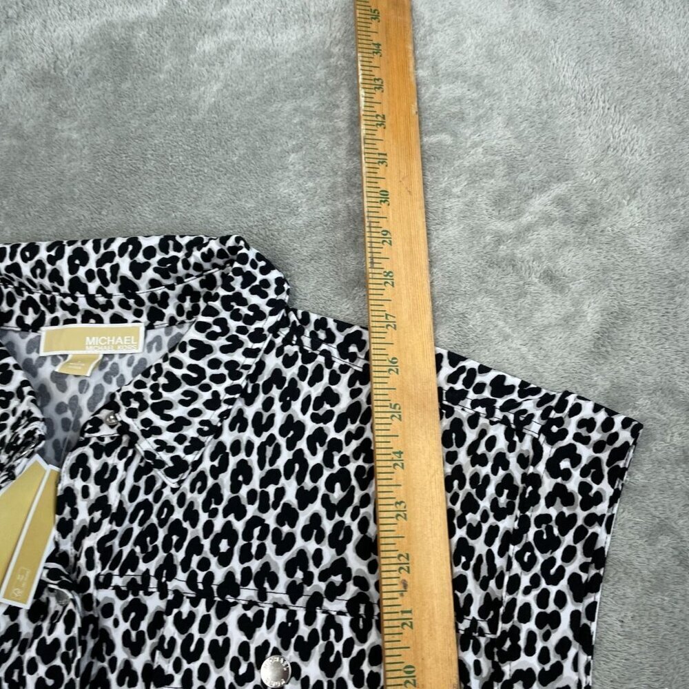 Michael Kors Womens Sleeveless Leopard Print Button-Down Shirt L NWT 4287 - Picture 5 of 8